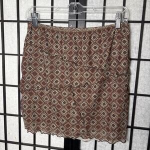 Y2K Mesh Mini Skirt Brown Geo Print 60's‎ 70's Vintage Style